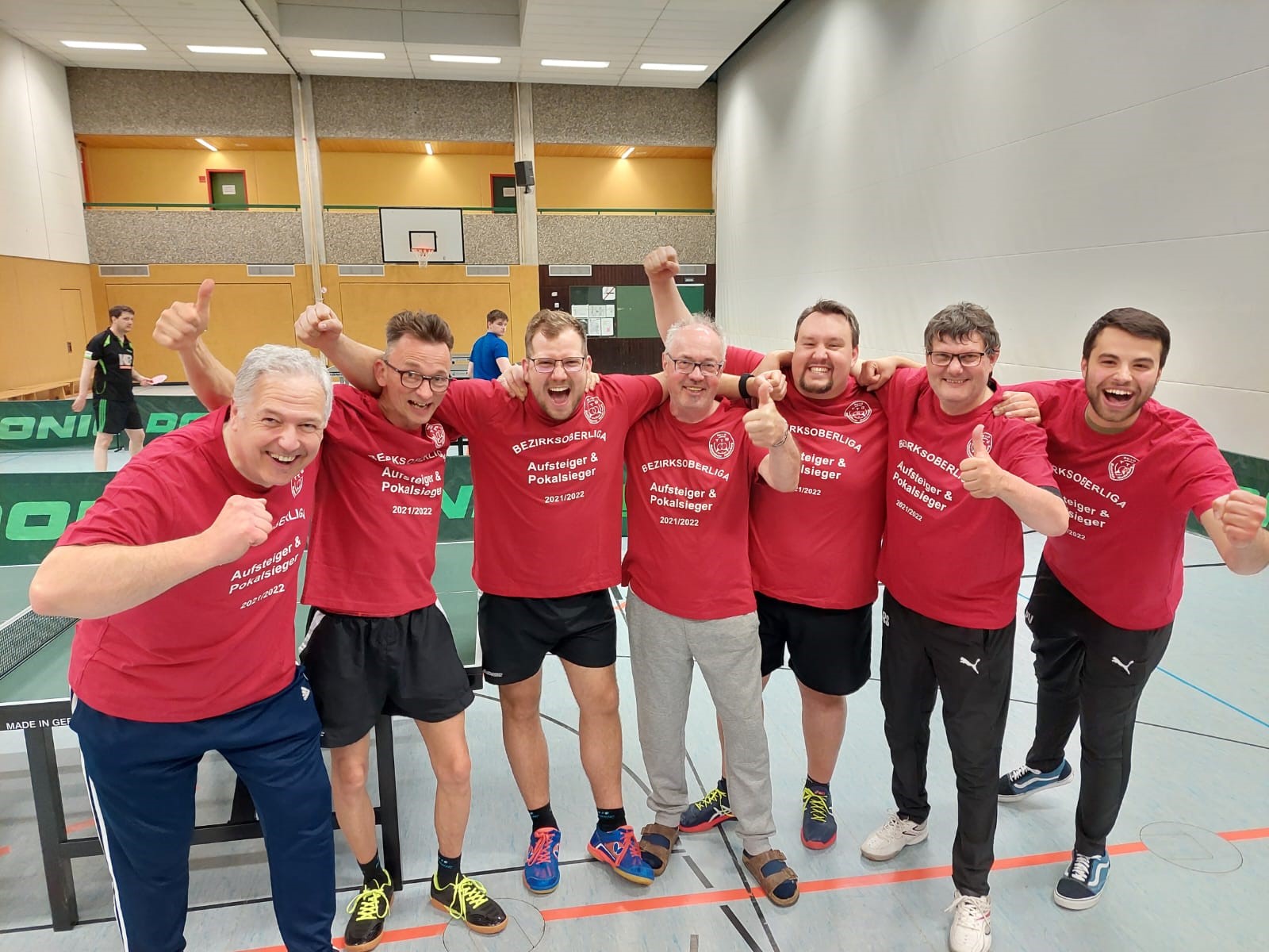 Das Aufsteiger-Team: (v.li.) Volker Straßburger, Ingo Hansens, Sven Fischer, Wolfgang Müller, Simon Maus, Reinhold Stein, Philipp Vrbanatz.